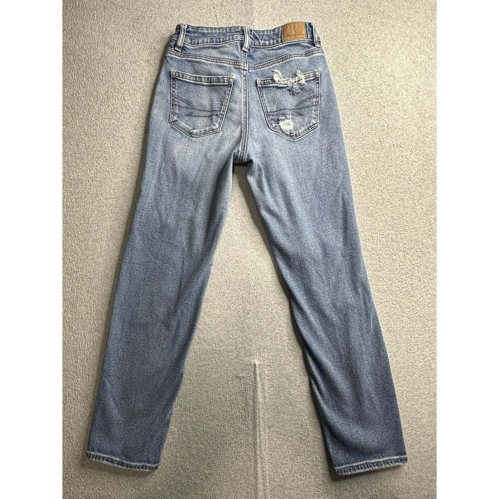 American Eagle Jeans Womens 0 Blue Mom Straight Jean Distressed Stretch Denim